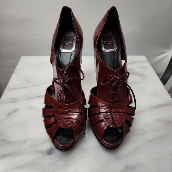 DIOR Brick Red Patent Leather Platform Laced Caged Stiletto Heels, size … - Picture 5 of 8
